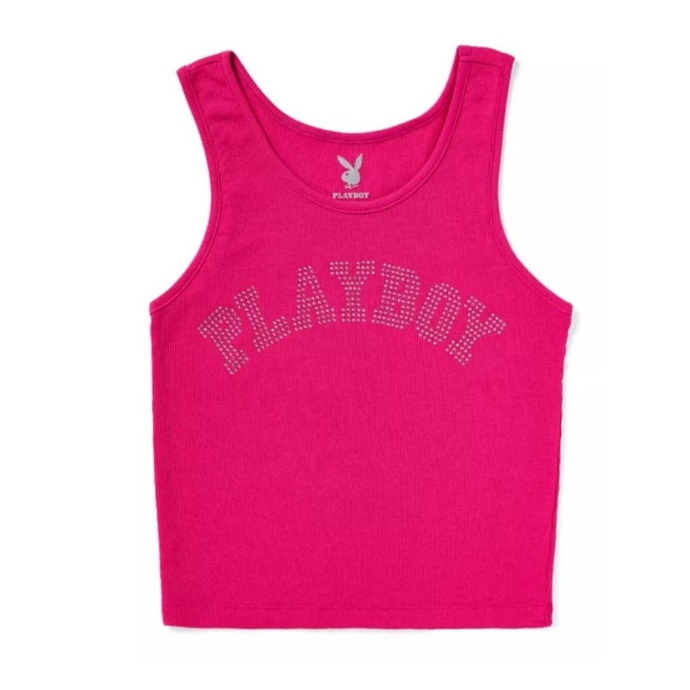 PLAYBOY  Rhinestone Logo Ribbed Tank Top